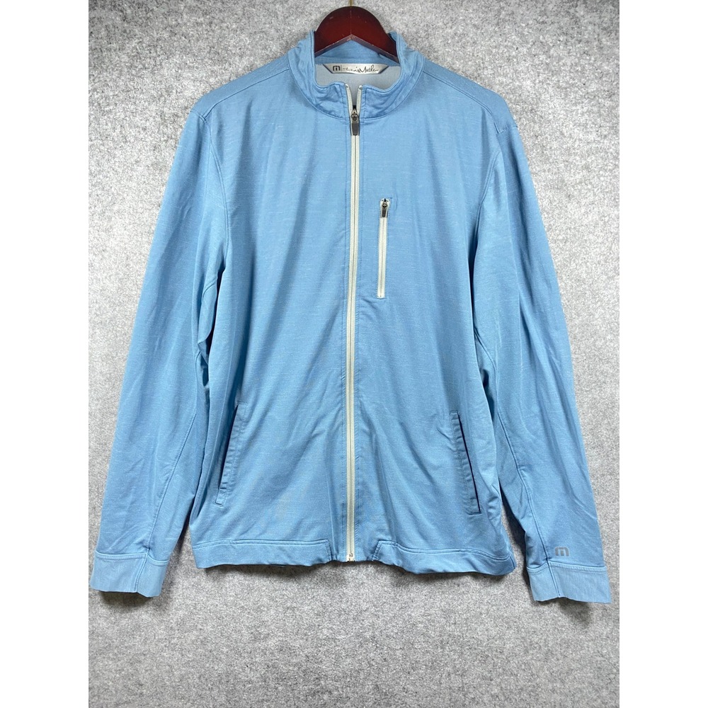 TravisMathew Mens Full Zip Golf Jacket Blue Heather Mock Neck Large